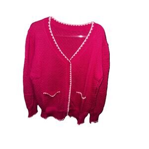 Vintage Style Pink Knit Cardigan Sweater Women No Brand See Measurements